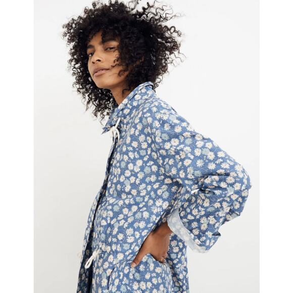 Madewell Preppy Ruffle-Neck Anorak Raincoat French Floral Blue Moon Size Smalll - Picture 2 of 14